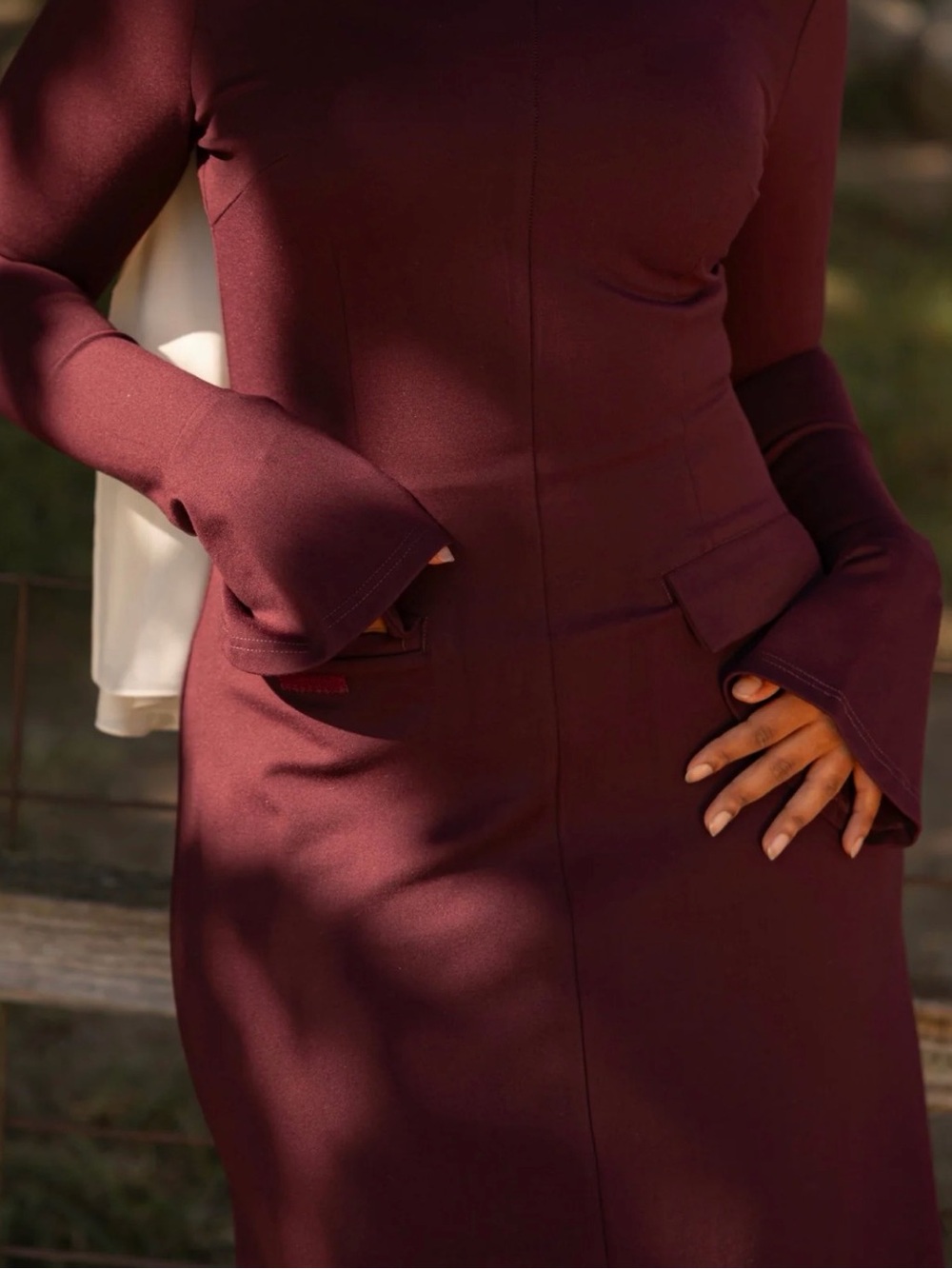 Women's Long Sleeve Burgundy Dress - Batul
